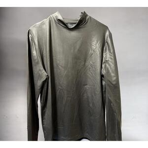 ASOS Faux Leather Size Medium Long Sleeve Black Mock Neck Top EYE CATCHING